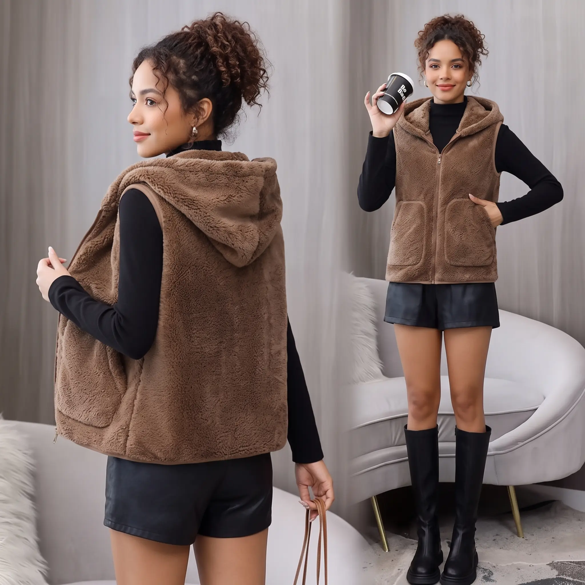 Gilet sans manches polaire à capuche – Image 6