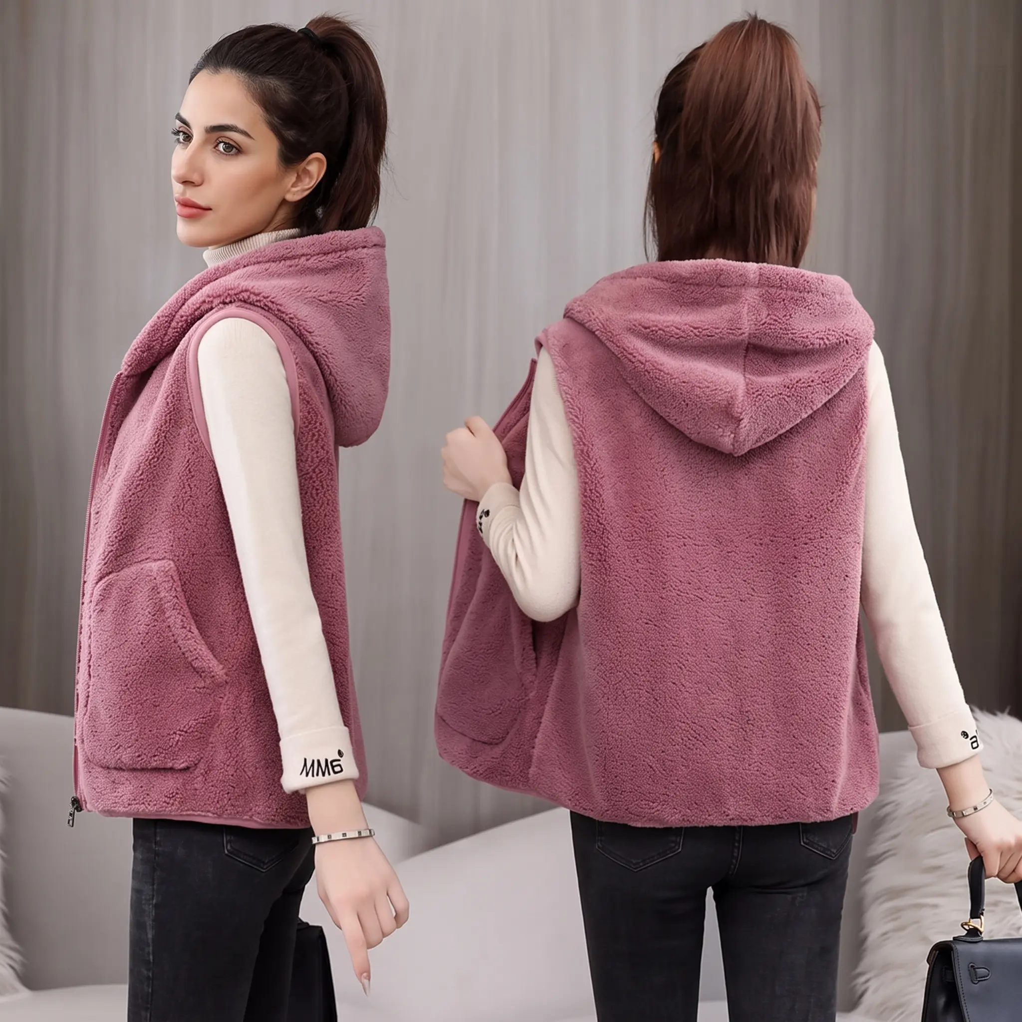 Gilet sans manches polaire à capuche