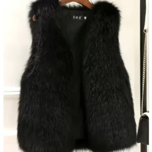 Gilet sans manches fausse fourrure noir