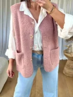 Gilet sans manches moumoute rose