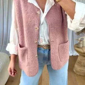 Gilet sans manches moumoute rose