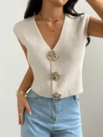 Gilet sans manches Maille Beige