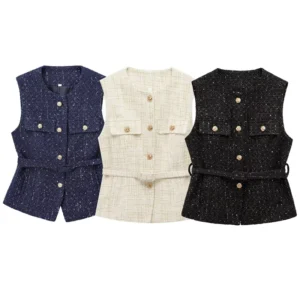 Gilet sans manches ceinturé