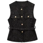 Gilet sans manches ceinturé noir