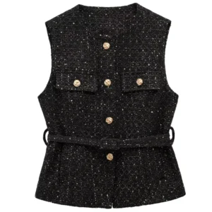 Gilet sans manches ceinturé noir