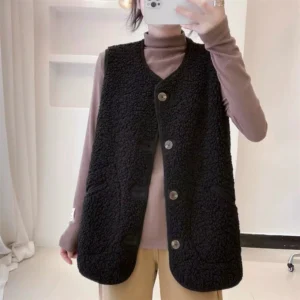 Gilet sans manches moumoute long noir