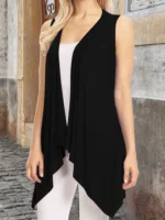 Gilet sans manches drapé long noir