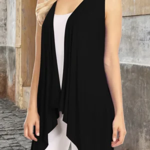 Gilet sans manches drapé long noir