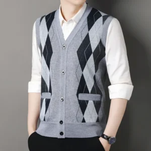 Gilet sans manches cardigan carreaux